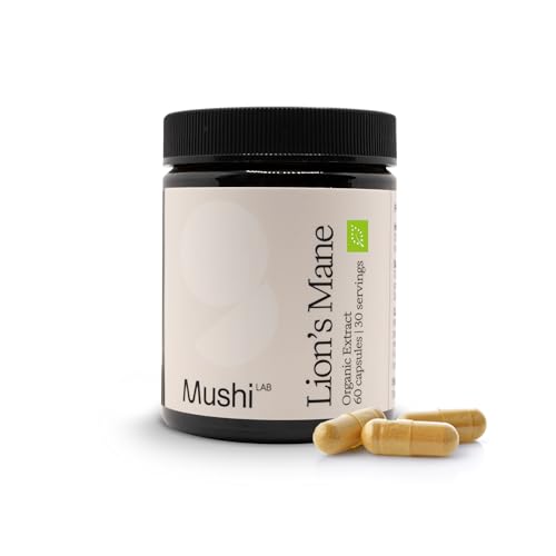 Melena de Leon Mushi LAB - Extracto Orgánico Premium Melena de Leon - Potencia Memoria y Concentración - Suplemento Natural Vegano Hongo Melena de Leon - Lions Mane - Envase Biodegradable
