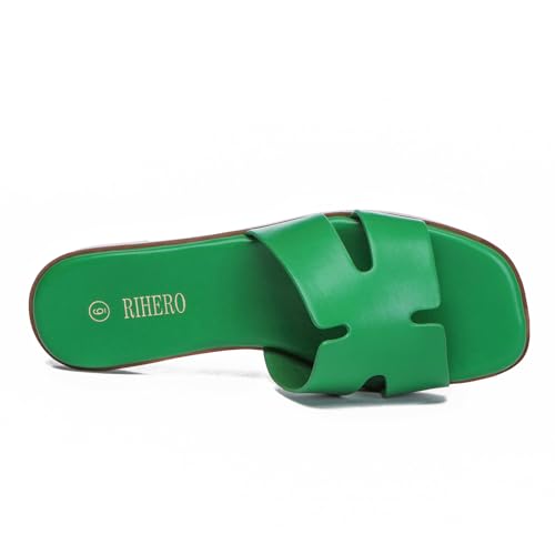 Image of Rihero Flat Sandals Women Dressy Comfortable Slip On Leather Slide Sandals