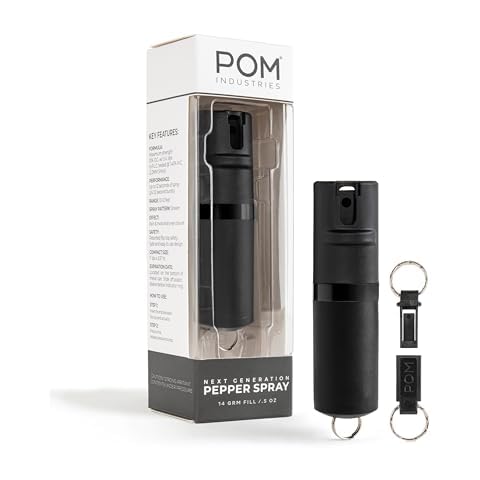 POM Pepper Spray Keychain - Flip Top Safety - Maximum Strength OC Spray Self Defense - Tactical Compact & Safe Design - Quick Key Release - 25 Bursts & 10 ft Range Cover