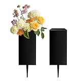 Grabvase, 2 Stück Grabvase mit Erdspieß 8 x 8 x 20 cm Metall-Gedenkvase für Grabgestecke mit 10 cm Pfahl Friedhofsvase mit 4 Abflusslöcher für Gärten Balkone Rasen Grab Ehrenmale Beerdigungen