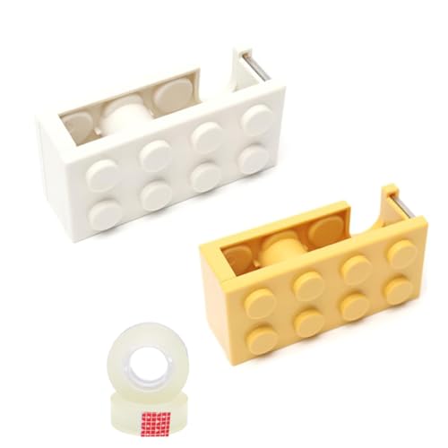 Hibucuo 2 dispensadores de cinta adhesiva, bonito dispensador de mesa, pequeño dispensador de cinta adhesiva en forma de bloques de construcción, adecuado para escritorios, restaurantes, floristerías,