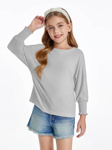 Haloumoning Girls' 3/4 Sleeve T Shirts Summer Cute Crewneck Basic Tees Ruffle Casual Blouse for 5-14Y2