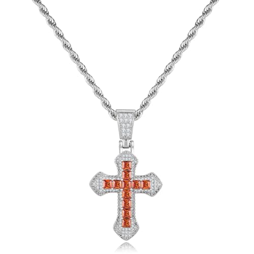 Silver Cross Necklace for Men with Red Crystal Inlay, Hypoallergenic Silver Necklace for Men, Fade-Resistant, Stylish Gift for Men