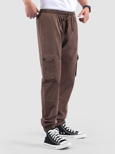Image of Beyoung Cotton Regular Fit Heavy Gauge Cargo Joggers for Men | Ribbed Hem | Spacious Pockets | Track Pants | Elastic Waistband | Cargo for Men