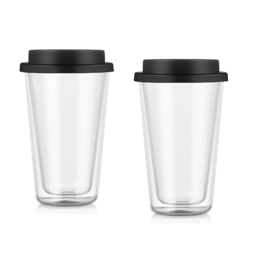DINESA 2 paquetes de tazas de café aisladas con tapa de silicona, 350 ml, aptas para lavavajillas