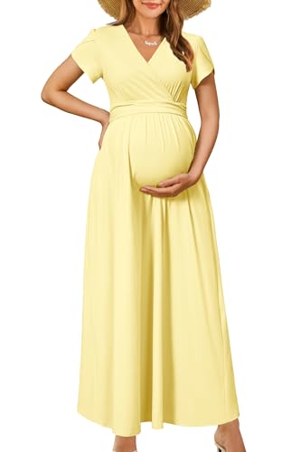Image of OUGES Maternity Maxi Dress Wrap Baby Shower Pregnancy Dresses for Photoshoot Maternity Outfits Summer Clothes 2026
