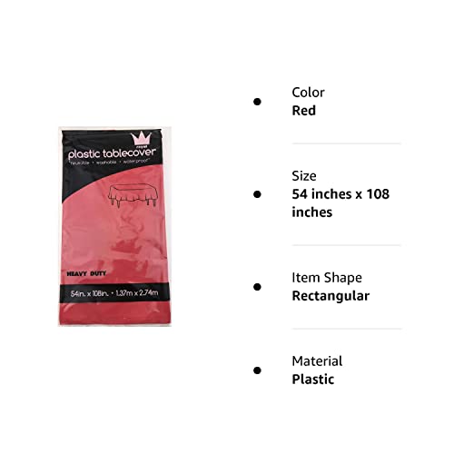 Royal 7 Pack Of:3 Plastic Table Cloth 54 X 108, Plastic Party Table Cover, Reusable Plastic Table Cloth, Disposable Rectangular Table Cover (Red, 3) #TOP1