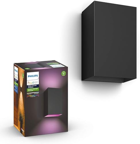Philips Hue White & Color Ambiance Resonate Outdoor Wandleuchte (1.180 lm), dimmbare Außenleuchte für das Hue Lichtsystem mit 16 Mio. Farben, smarte Lichtsteuerung über Sprache oder App, schwarz