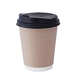 二重断熱紙コップ【8オンス 240ml】 黒ふた付/100組 クラフト