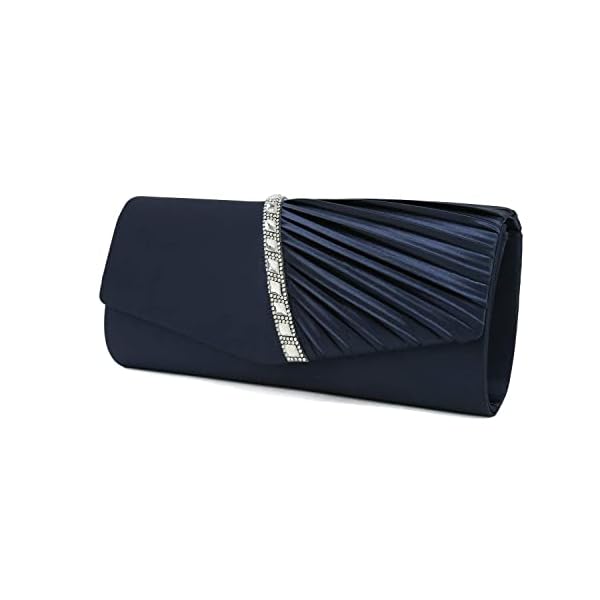 Charming Tailor Evening Handbag Crystal Embellished and Pleated Satin Clutch - Image 3