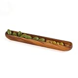 SiamMandalay Wooden Olive Tray Handmade Acacia Wood Olive Plate Long Canoe Boat Style Dish - Food Serving Platter Table Centrepiece