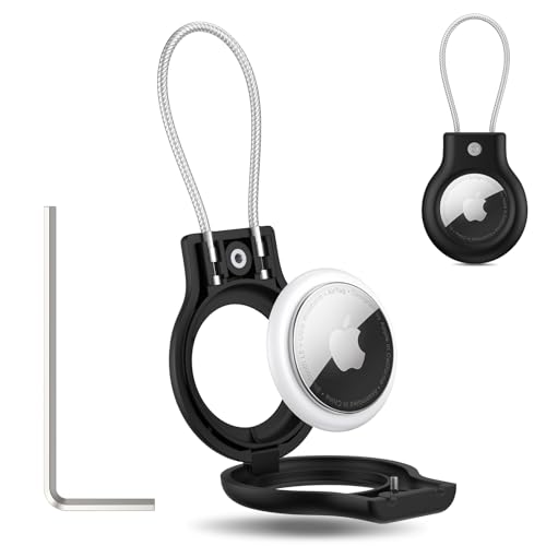 Vancle für AirTag Anhänger, 1 Stück Secure Halter Apple Airtags Hülle - Air Tags Safe Lock Case mit Edelstahlkabel für Gepäck, Fahrräder, Rucksäcke & Hunde Katzenhalsbänder (Schwarz)