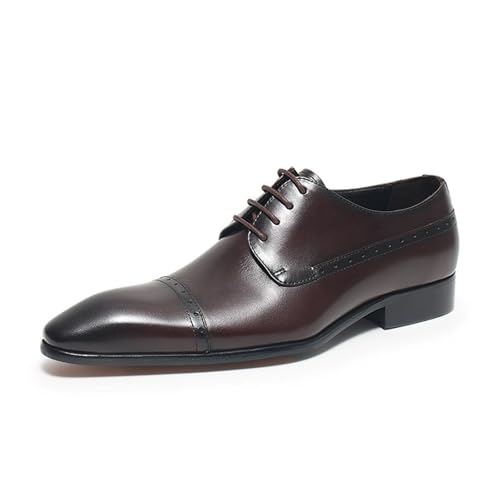 Mens Formal Shoes Oxford Genuine Leather Shoes Fashion Pointed Toe Lace-Up Formal Business Wedding Dress Shoes for Men