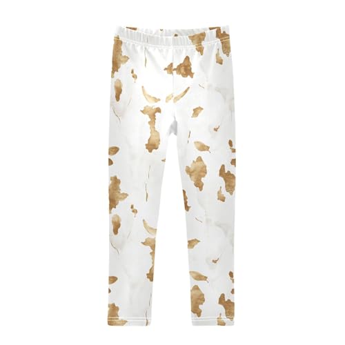 Gold Skin Print White Girls Casual Leggings for Kids Printed Long Pant Bottoms Stretch and Soft