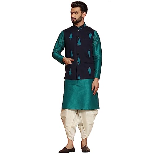 Image of Kisah Men's Cotton Printed Jacket Set with Nehru Jacket Regular Fit | Designer Ethnic Layering | Wedding & Occasion Wear