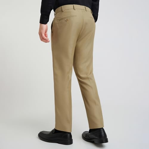 Image of Raymond Men's Slim Fit Mid Rise Structure Pattern Poly Viscose Blend Pleatless Formal Trouser