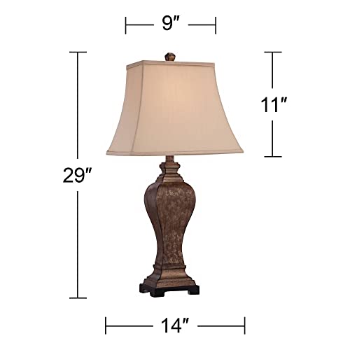 Regency Hill Edgar 29" Tall Curved Urn Traditional End Table Lamp Brown Bronze Finish Single Fabric Shade Living Room Bedroom Bedside Nightstand House Office Home Kitchen Entryway Console