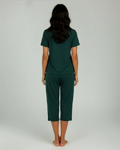 Image of Real Essentials 2 Pack: Womens Pajamas Short Sleeve Sleepwear Tops and Capri Pants Pjs Print Pajama Sets (Available In Plus)