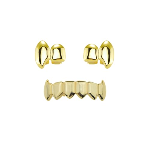 Set de 3 grillz para dientes chapados en oro 14K estilo hip hop miniatura 1