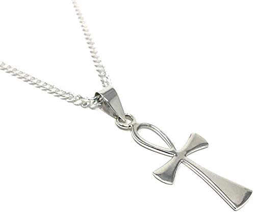 Plata De Ley Egipcio Ankh Colgante con 60 cm Mediano Corte diamante Cadena Barbada