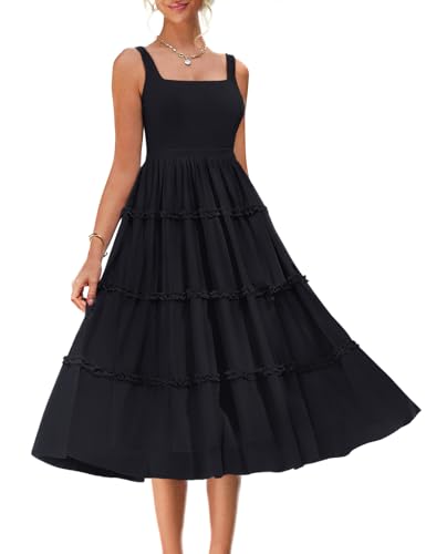 Summer Casual Dresses for Women Boho A Line Midi Tulle Dress Flowy Wedding Guest Party Tulle Elegant Casual Dress Black XL