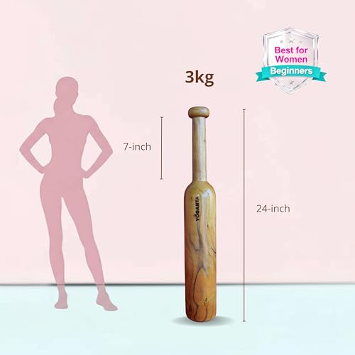 Image of Mudgar | Indian Club, Karla Kattai, Mudgal, Mugdar, Clubbell, Meel - for Strength Training, Shoulder Mobility & Functional Fitness | Handcrafted from Natural Wood & Polished (3, Kilograms)