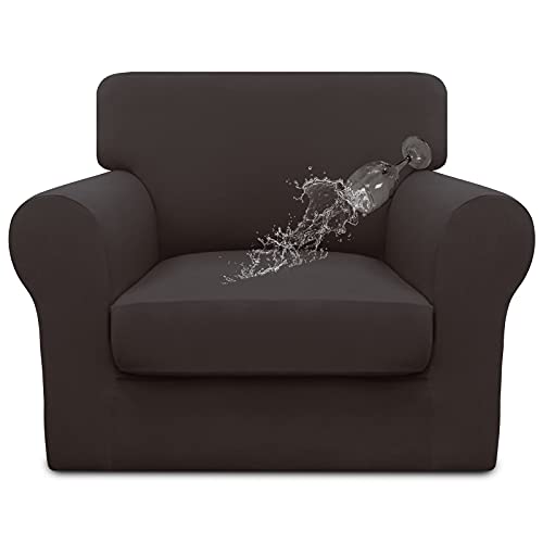 Image of Easy-Going Waterproof 2 Pieces Chair Cover Couch Covers for Sofa | Stretch Spandex Sofa Cover Protector Elastic Bottom for Cushion Couch Dog Pet Friendly Living Room Chocolate