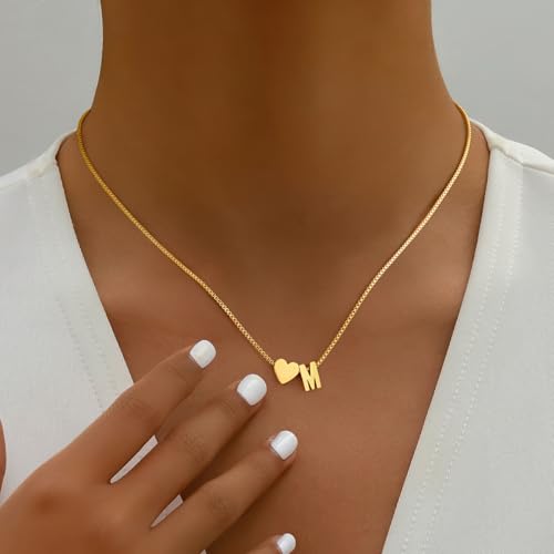 Eioi & Lmnm Gold Initial Necklace for Girls Kids Women, 18K Gold Plated Heart Tiny A-Z Pendant Necklace Dainty Letter Necklaces Cute Monogram Name Necklaces Gifts for Girl Age 5 6 7 8 9 102