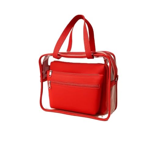 Bolsa Transparente com Necessaire Dupla, Alça de Mão, à Prova d'Água, para Praia e Academia (Vermelho)