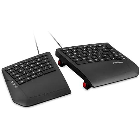 Perixx PERIBOARD-524B US, [Firmware Updated] Wired Ergonomic Split Keyboard - Up to 2 Ft Seperation - Adjustable Tilt Angle - Low Profile Membrane Keys - Black - US English Cover