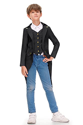 Besserbay Kid Boys Vampire Gothic Tailcoat Renaissance Steampunk Vintage Medieval Black Tuxedo Jacket Plagu Costume 5-6 Years #TOP1