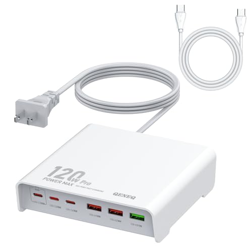 QENEQ 120W USB C Charger 6 Ports USB Charger USB A Block Multiple Ports USB Hub Charger PD3.0 QC3.0 usb charger block multiple ports for MacBook air iPhone 15 14 13 Pro Max Samsung Galaxy iPad Tablets