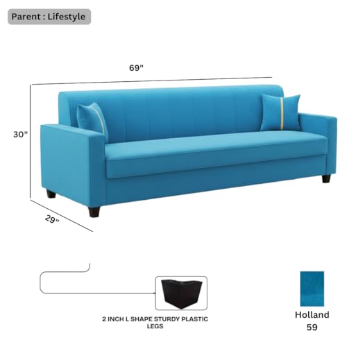 Image of FURNY Cosmos 3 Seater Fabric Sofa Set (Aqua Blue) Premium Velvet Finish | Durable Comfort | Ideal for Living Room