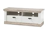 Newfurn TV Lowboard Landhaus TV-Schrank Fernsehtisch Rack Board II 134x51x 44 cm (BxHxT) II [Amelie.six] in Pinie Weiß/Pinie Weiß Wohnzimmer Schlafzimmer