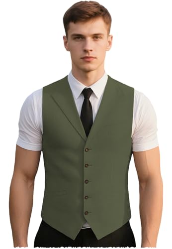 Mens Linen Vest Lightweight Cotton & Linen Wedding Waistcoat Summer Casual Vest For Men