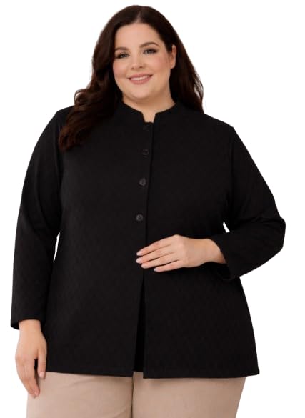 Image of URBAN ROCK Women Plus Size Sweater Cardigan - Long Sleeve Button Front Textured Knit Winter Sweater with Mandarin Collar with Side Pocket