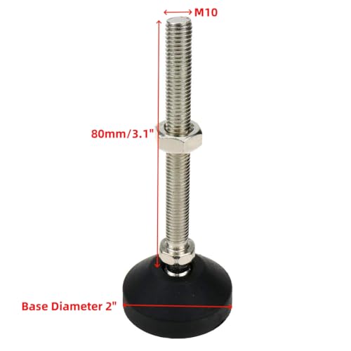 Image of 4Pcs M10x80 Thread Furniture Glide Swivel Leveling Mount Heavy Duty Machine Feet 2 inch Dia Metal Adjustable Feet