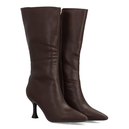 shoes&blues.es 97713 Bota Alta de Cana Media Diseno Llamativo. Punta y Tacon Fino. Cierre de Cremallera. Ideal para Mujer Temporada Otono Invierno. Marron Talla 39