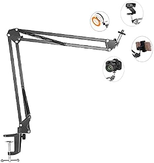 Overhead Tripod Mount For Camera Webcam Ring Light, Flexible Over Head Arm with Phone Holder, Table Stand Accessory for YouTube Video Recording Live Stream
