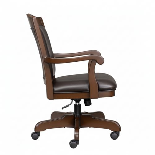 Image of Teak Wood with Leatherette Office Chair | Armrest and Revolving Chair | Executive Chair | Director Chair | 5-Year Warranty & Free Assembly | - 111012151