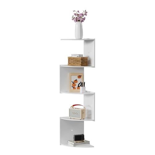 ZLLkeji Estantes de Esquina Montados en la Pared Estantería Esquinera de 5 Niveles Estantes Esquineros Flotantes Ahorro de Espacio con Fácil Instalación - Soporta Libros, Altavoces y Decoració