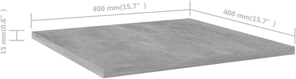 Concrete Grey Engineered Wood Shelf Boards, Set of 4, Matte Finish, 15.7x15.7 Inch Wall Shelves for Home Organization & Display, Study, Living Room