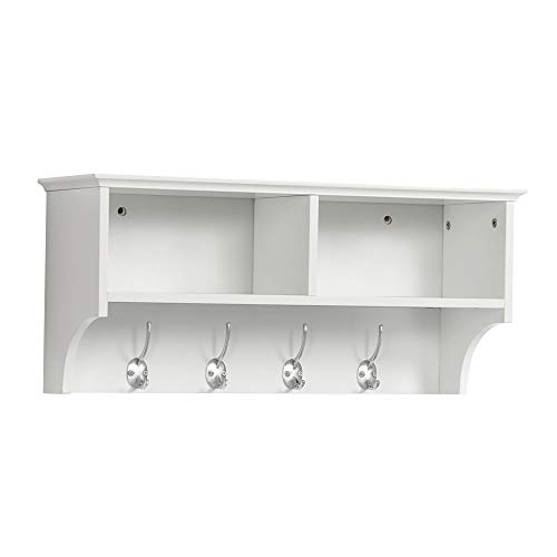 Yaheetech Coat Hooks Wall Mounted Coat Rack with Hooks & Storage Shelves Hallway Storage Unit Organiser for Entryway Bedroom Bathroom Living Room White
