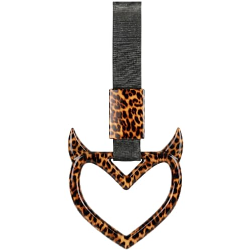 Image of Fabbay Leopard Heart Car Handle Strap Drift Charm Car Accessories for Women | Cheetah Heart Rear Bumper Warning Ring Decor, for Auto, Bus, Subway, Interior Exterior Decorations, Leopard, Devil Style