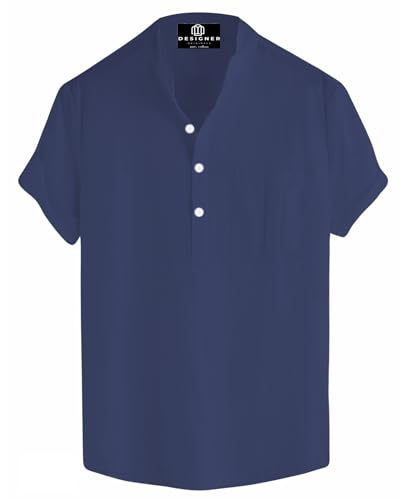 Image of Men's Half Sleeve Pocket Cotton Short Kurta Superfine Mandarin Chinese Collar Premium Short Kurta