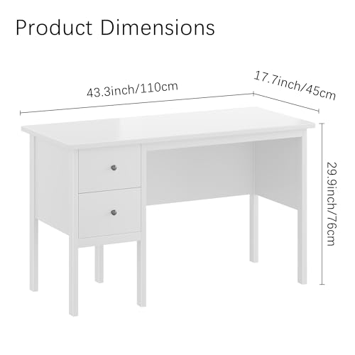 Image of BHG 43.3 inch White Computer Desk with Drawers for Home Office