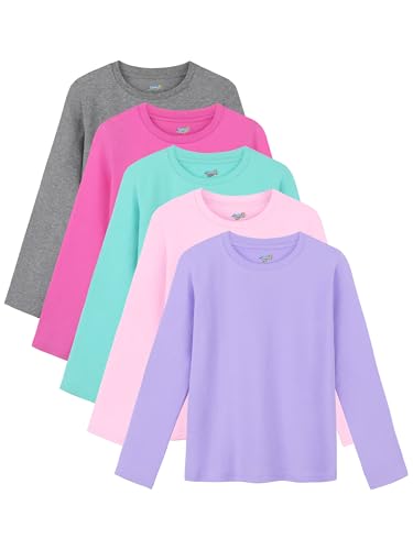 Image of 5 Pack Girls Long Sleeve Shirts Soft Cotton T-Shirts Toddlers' Tagless Tees | Classic Clothes for 18M-14Y, Cozy, Breathable & Smooth, Double-Stitched Seams, Great for Layering Under Tops or Daily Wear