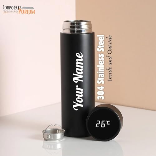 Image of CORPORATE PORIUM Your Name Printed Stainless Steel Bottle | Vacuum Insulated Bottle with Tea Filter | 500 ML | Easy to Carry | Leakproof Bottle Personalized Gift Flask | Permanent Printing (Crankle)