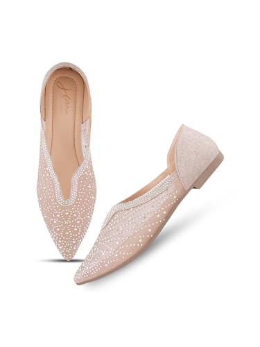 Image of JM LOOKS Stylish Emblellished & Rhinestone Bellies For Women & Girls | Fancy Ballet Flat Sandals |