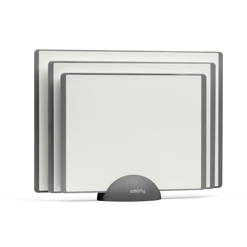 SMIRLY Plastic Cutting Board Set with Holder 3 Pieces, Non-Slip Dishwasher Safe Chopping Boards for Kitchen, Grey & White